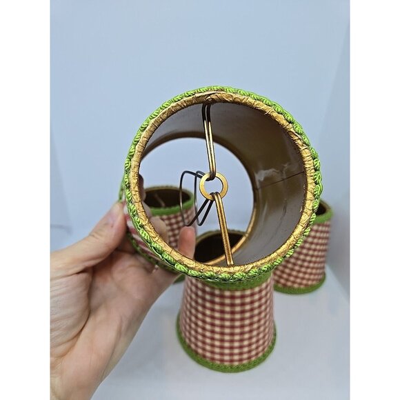 VTG 4 French Country Gingham Red/Green Clip-On Chandelier Lampshades Grannycore - Picture 4 of 15